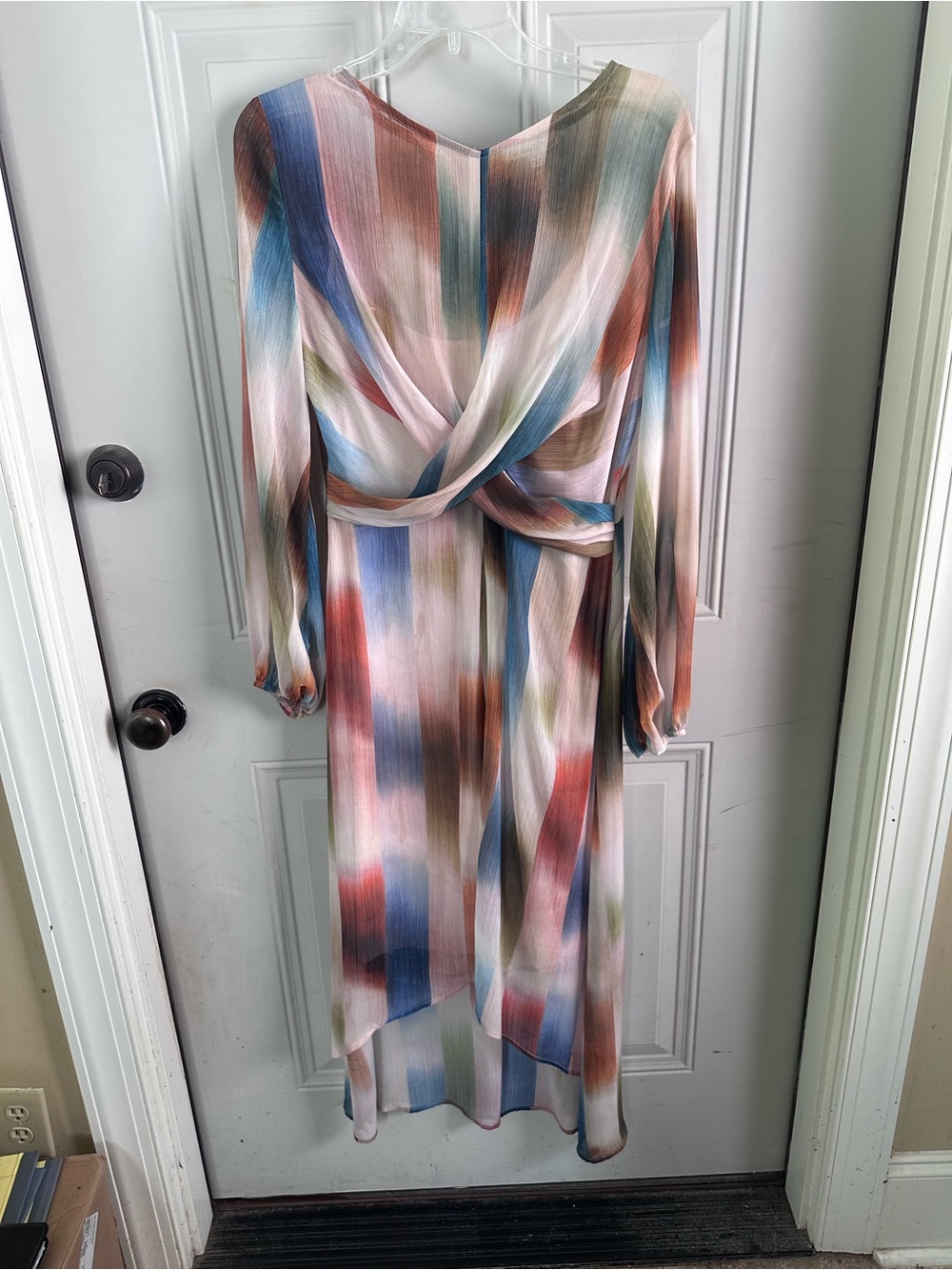 Twist-Front Long Sleeve Multicolor Midi Dress